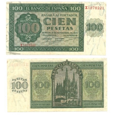 [1936] Billete de 100 Pesetas (EBC). Serie X.