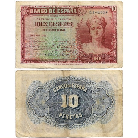 España. 1935. 10 Pesetas (BC+) Sin Serie