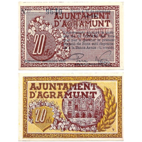 Agramunt. 1937. 20 Céntimos (SC-)