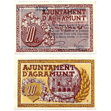 Agramunt. 1937. 20 Céntimos (SC)