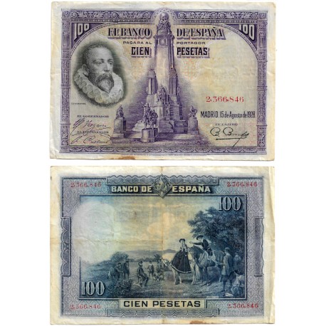 España. 1928. 100 Pesetas (MBC) Sin Serie. Mancha margen inferior