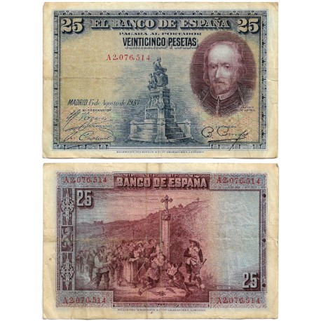 España. 1928. 25 Pesetas (BC+/MBC-) Serie A