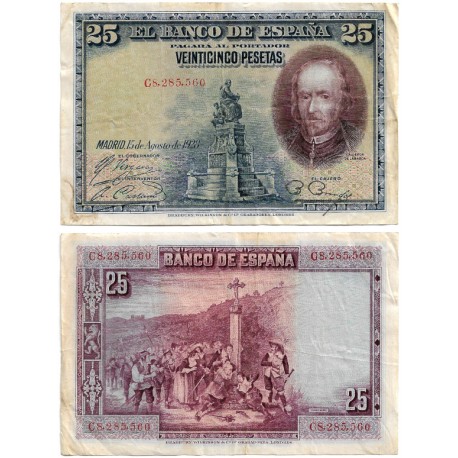 España. 1928. 25 Pesetas (BC+/MBC-) Serie C