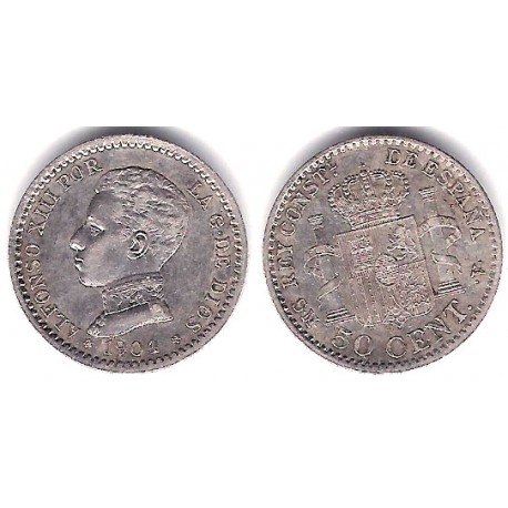 Alfonso XIII. 1904*(0-4). 50 Céntimos (EBC) (Plata) Ceca de Madrid SM-V