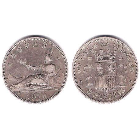 Gobierno Provisional. 1870*(18-74). 2 Pesetas (MBC) (Plata) Ceca de Madrid DE-M