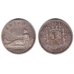 Gobierno Provisional. 1869*(18-69). 2 Pesetas (BC+) (Plata) Ceca de Madrid SN-M