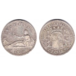Gobierno Provisional. 1870*(18-73). 2 Pesetas (MBC) (Plata) Ceca de Madrid DE-M