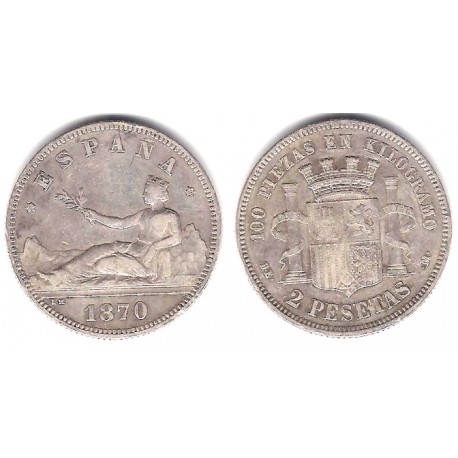 Gobierno Provisional. 1870*(18-73). 2 Pesetas (MBC) (Plata) Ceca de Madrid DE-M