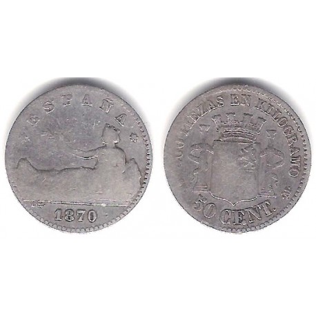 Gobierno Provisional. 1870*(---). 50 Céntimos (BC/BC-) (Plata) Ceca de Madrid SN-M