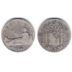 Gobierno Provisional. 1870*(---). 50 Céntimos (BC) (Plata) Ceca de Madrid SN-M