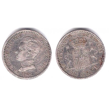 Alfonso XIII. 1904*(0-4). 50 Céntimos (MBC+) (Plata) Ceca de Madrid SM-V