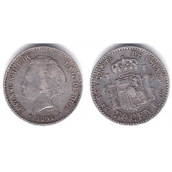 Alfonso XIII. 1894*(9-4). 50 Céntimos (MBC-) (Plata) Ceca de Madrid PG-V