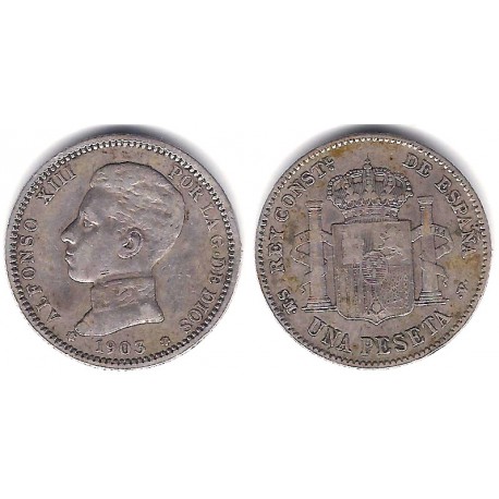 Alfonso XIII. 1903*(19-03). 1 Peseta (BC+/BC) (Plata) Ceca de Madrid SM-V