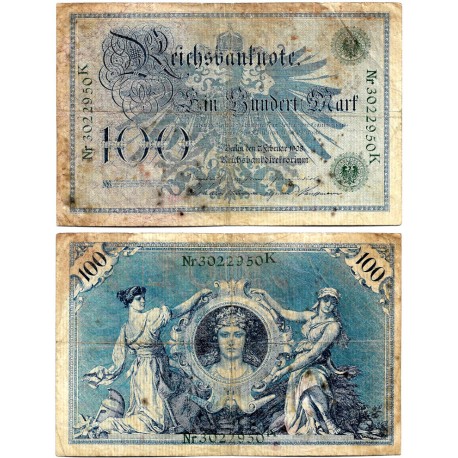 (34) Imperio Alemán. 1908. 100 Mark (BC) Manchas