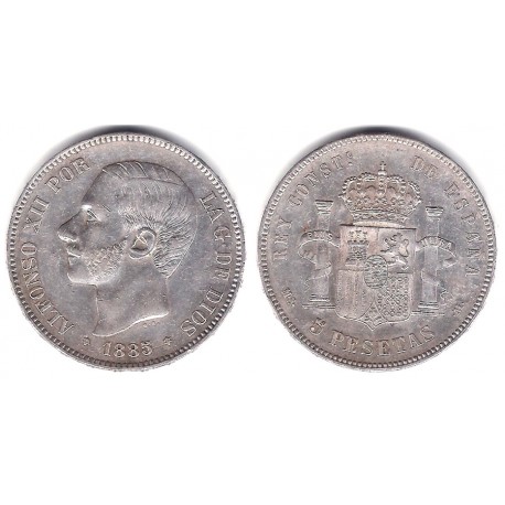 Alfonso XII. 1885*(18-87). 5 Pesetas (EBC) (Plata) Ceca de Madrid MS-M