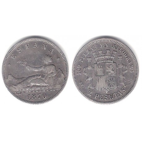 Gobierno Provisional. 1870*(18-75). 2 Pesetas (MBC) (Plata) Ceca de Madrid DE-M