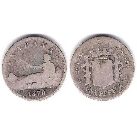 Gobierno Provisional. 1870*(-----). 1 Peseta (RC+) (Plata) Ceca de Madrid SN-M