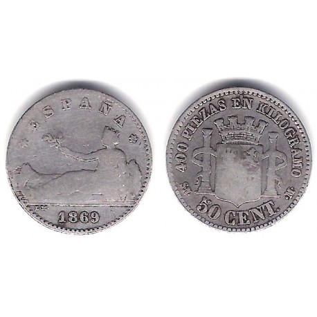 Gobierno Provisional. 1869*(--9). 50 Céntimos (BC) (Plata) Ceca de Madrid SN-M