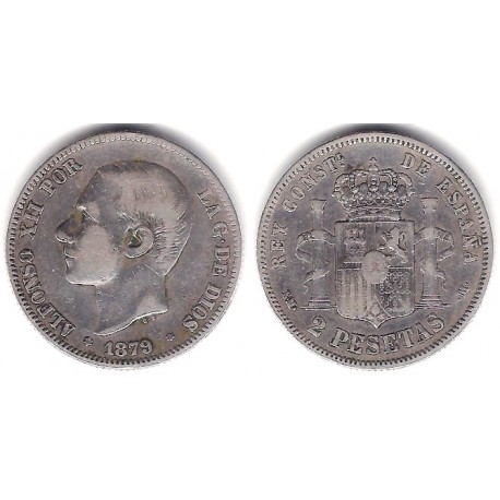 Alfonso XII. 1879*(18-79). 2 Pesetas (BC) (Plata) Ceca de Madrid EM-M