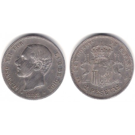 Alfonso XII. 1882*(18-82). 2 Pesetas (BC) (Plata) Ceca de Madrid MS-M
