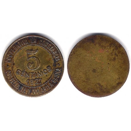 Cooperativa La Constancia. Castellbell i el Vilar. 1927. 5 Céntimos (MBC+)