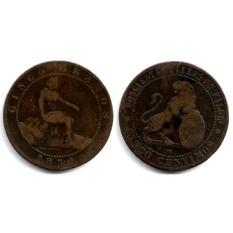 Gobierno Provisional. 1870. 5 Céntimos (BC/BC-) Ceca de Barcelona OM