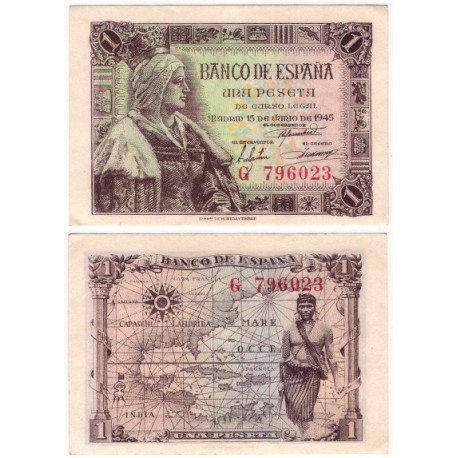 Estado Español. 1945. 1 Peseta (EBC+) Serie G