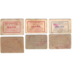 Comercio Juan Prat. Olost de Lluçanés. Vale por 10 Ctmos, 10 Ctmos y 50 Ctmos (MBC)