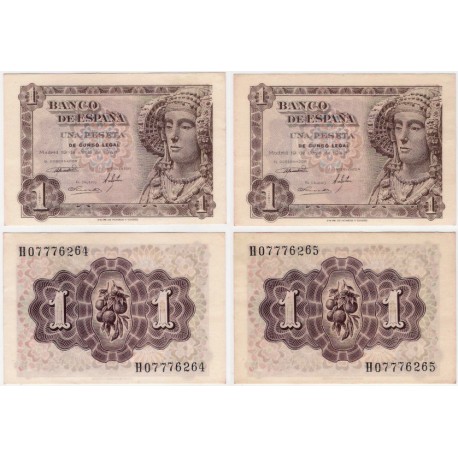 Estado Español. 1948. 1 Peseta (SC) Serie H. Pareja Correlativa