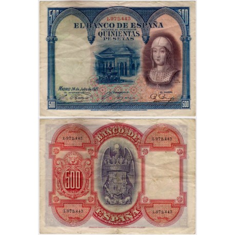 España. 1927. 500 Pesetas (MBC-) Sin Serie