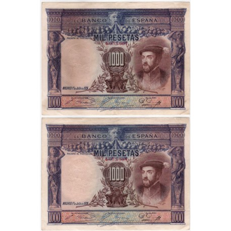 España. 1925. 1000 Pesetas (MBC) Sin Serie. Pareja Correlativa