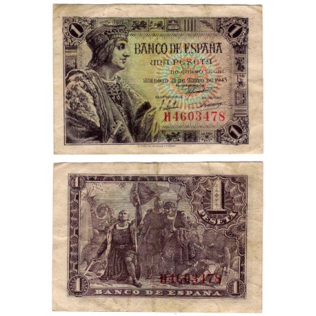 Estado Español. 1943. 1 Peseta (MBC-) Serie H