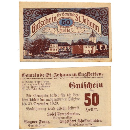 Sankt Johann in Engstetten (Baja Austria). 1920. 50 Heller (SC)