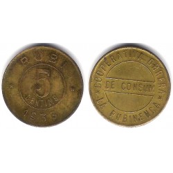 Cooperativa Obrera de Consum. La Rubinenca. 1933. 5 Céntimos (MBC)