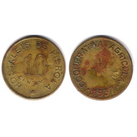 Hostalets de Pierola. Cooperativa Agrícola. 1937. 10 Céntimos (MBC)