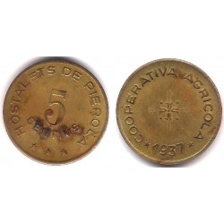 Hostalets de Pierola. Cooperativa Agrícola. 1937. 5 Céntimos (MBC)