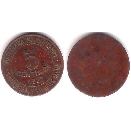 Cooperativa La Constancia. Castellbell i el Vilar. 1927. 5 Céntimos (MBC+)