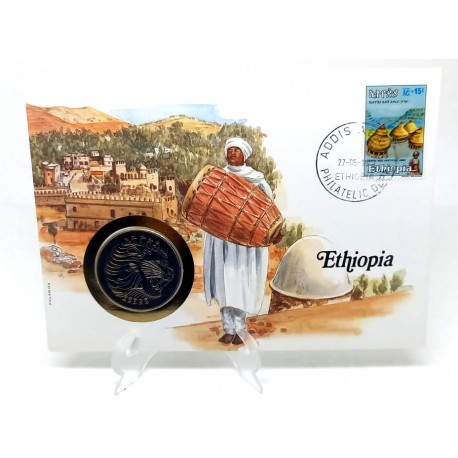 Etiopía. Fecha No Visible. Sobre Conmemorativo con Sello y Moneda (Nuevo)