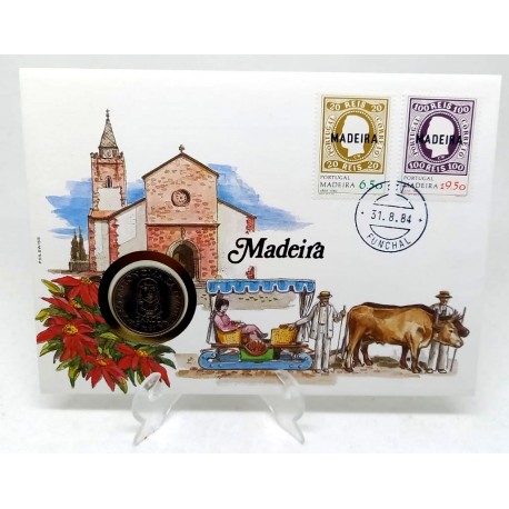 Madeira. 1984. Sobre Conmemorativo con Sello y Moneda (Nuevo)