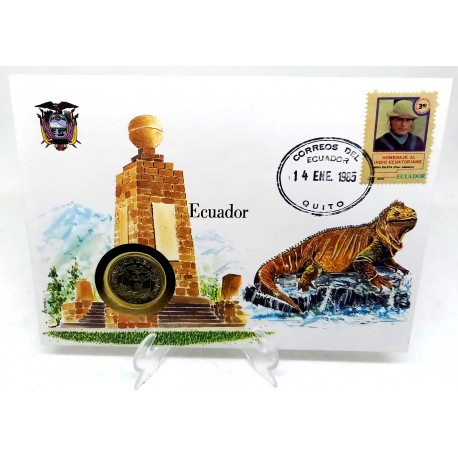 Ecuador. 1985. Sobre Conmemorativo con Sello y Moneda (Nuevo)