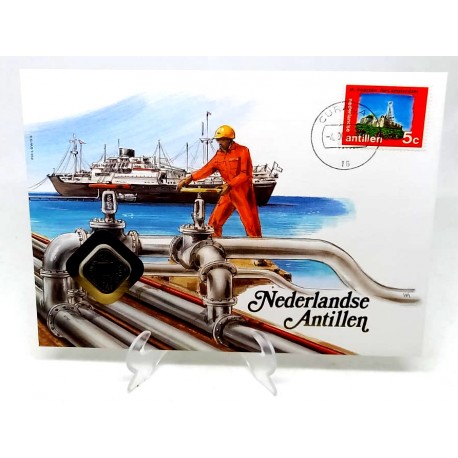 Antillas Neerlandesas. 1995. Sobre Conmemorativo con Sello y Moneda (Nuevo)