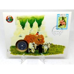 Laos. 1985. Sobre Conmemorativo con Sello y Moneda (Nuevo)