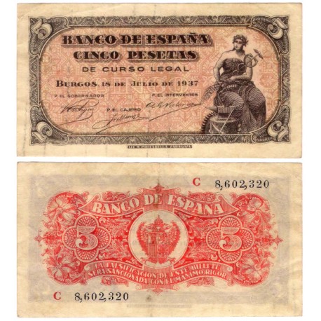 Estado Español. 1937. 5 Pesetas (MBC) Serie C