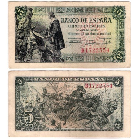 Estado Español. 1945. 5 Pesetas (MBC+) Serie B