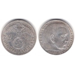 (93) Alemania (III Reich). 1939(J). 2 Mark (MBC-) (Plata)