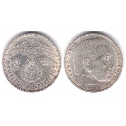 (93) Alemania (III Reich). 1937(A). 2 Mark (BC+) (Plata)