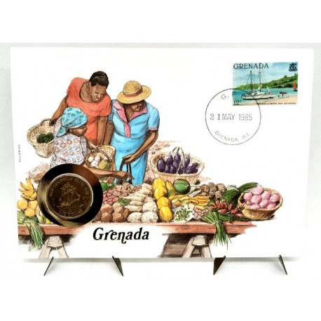 Grenada. 1985. Sobre Conmemorativo con Sello y Moneda (Nuevo)
