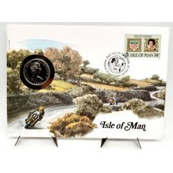 Isla de Man. 1984. Sobre Conmemorativo con Sello y Moneda (Nuevo)