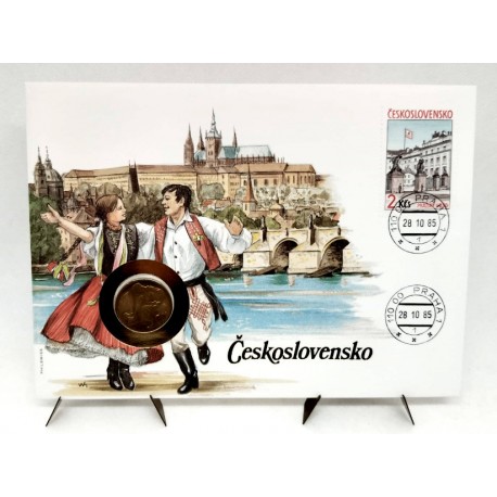 Checoslovaquia. 1985. Sobre Conmemorativo con Sello y Moneda (Nuevo)