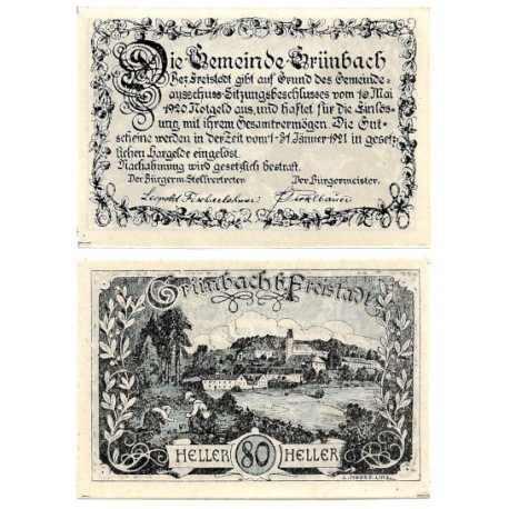 Grünbach (Alta Austria). 1920. 80 Heller (SC)